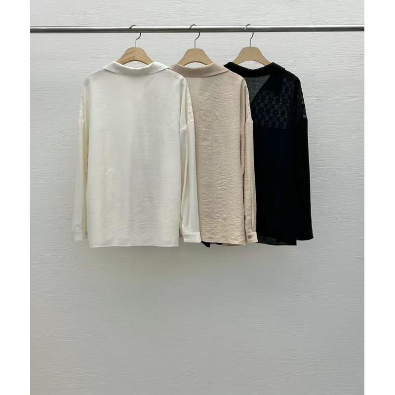 Ðöðöħö 正韓製 三色 泡泡蕾絲透膚襯衫套裝 彈性腰圍 親膚透氣 寬鬆版型-細節圖5