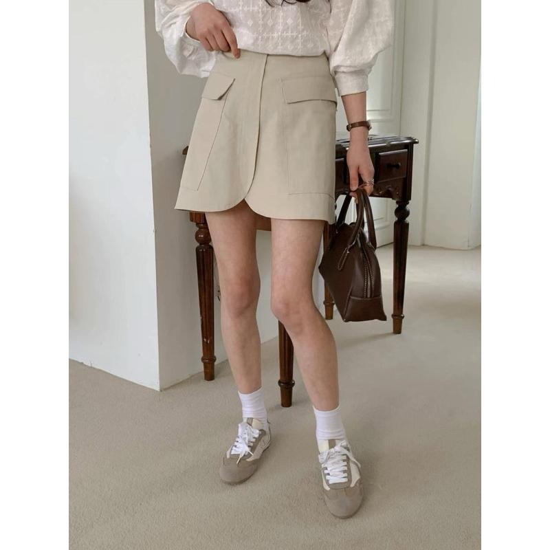 Ðöðöħö 正韓製 兩色 復古學院口袋短裙 日常必備 百搭單品-細節圖2