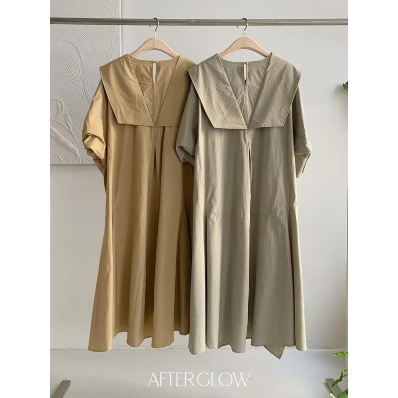 Ðöðöħö 正韓製 兩色 V領不對稱襯衫連身裙 寬鬆版型 修身顯瘦-細節圖2