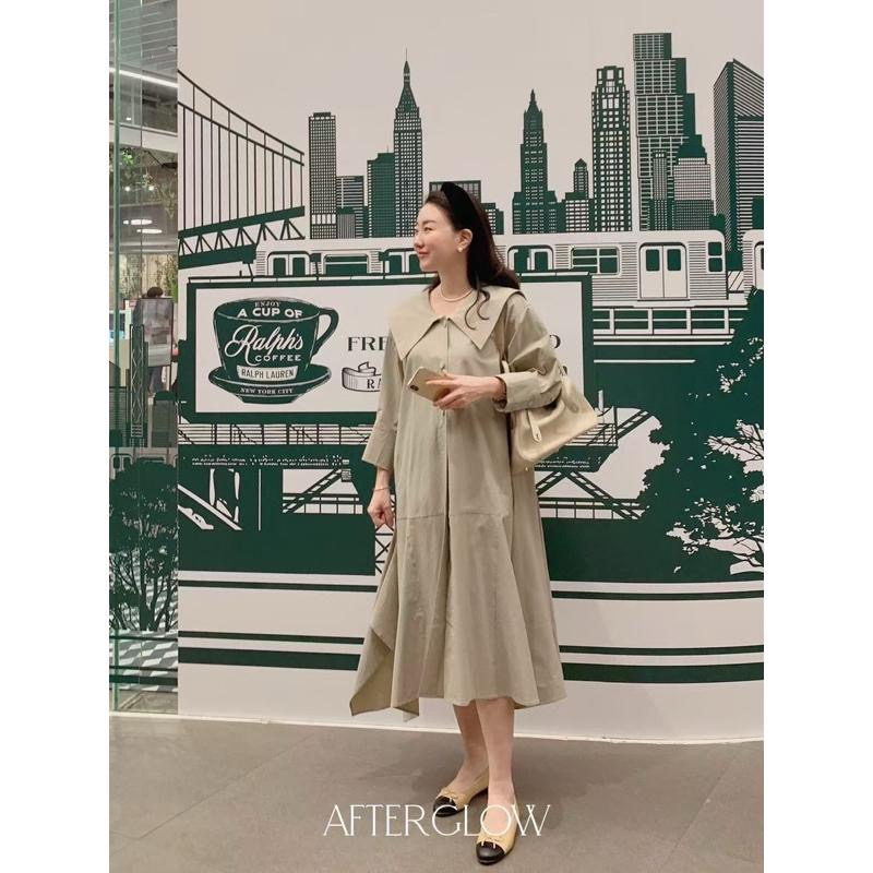 Ðöðöħö 正韓製 兩色 V領不對稱襯衫連身裙 寬鬆版型 修身顯瘦-細節圖7