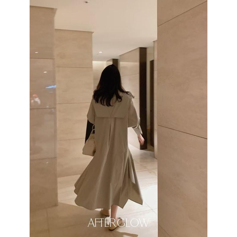 Ðöðöħö 正韓製 兩色 V領不對稱襯衫連身裙 寬鬆版型 修身顯瘦-細節圖9