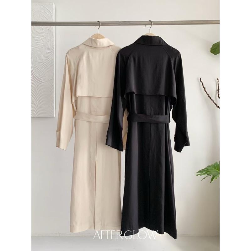 Ðöðöħö 正韓製 兩色 100%天絲經典長版風衣外套 寬鬆版型 腰帶設計 輕奢名媛都會風-細節圖2