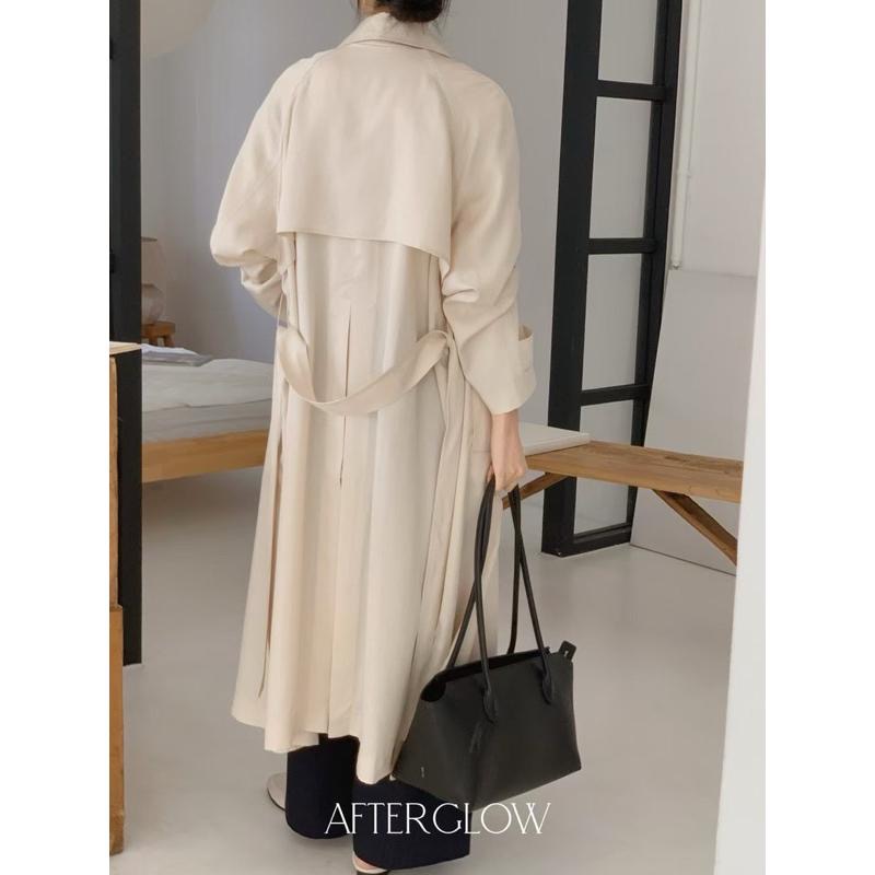 Ðöðöħö 正韓製 兩色 100%天絲經典長版風衣外套 寬鬆版型 腰帶設計 輕奢名媛都會風-細節圖4