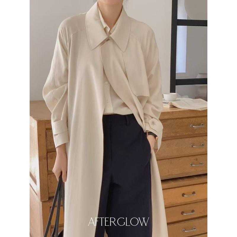 Ðöðöħö 正韓製 兩色 100%天絲經典長版風衣外套 寬鬆版型 腰帶設計 輕奢名媛都會風-細節圖5