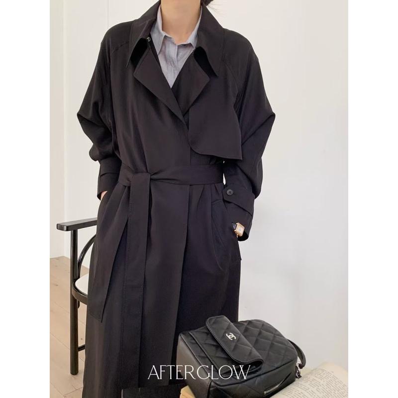 Ðöðöħö 正韓製 兩色 100%天絲經典長版風衣外套 寬鬆版型 腰帶設計 輕奢名媛都會風-細節圖7