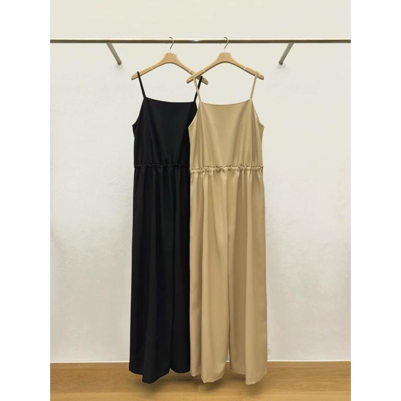 Ðöðöħö 正韓製 兩色 抽繩綁帶鈕扣連身褲 修身設計 寬褲版型-細節圖7