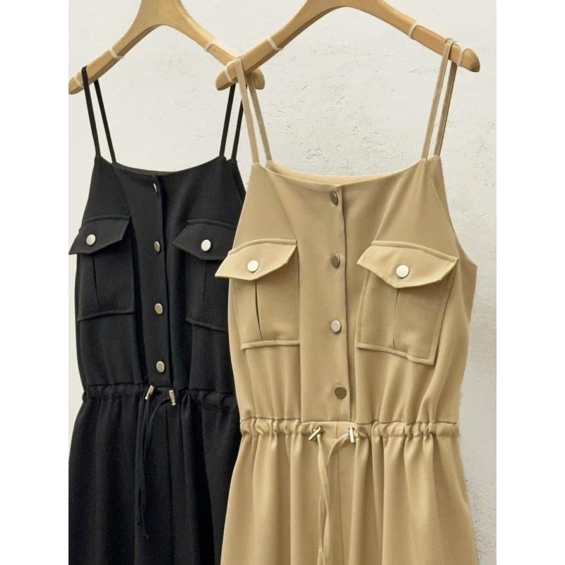 Ðöðöħö 正韓製 兩色 抽繩綁帶鈕扣連身褲 修身設計 寬褲版型-細節圖8