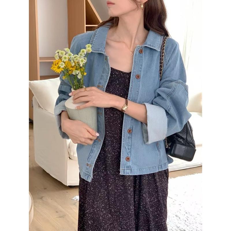 Ðöðöħö正韓製 單色 拼接袖口牛仔外套 寬鬆版型 百搭單品-細節圖2