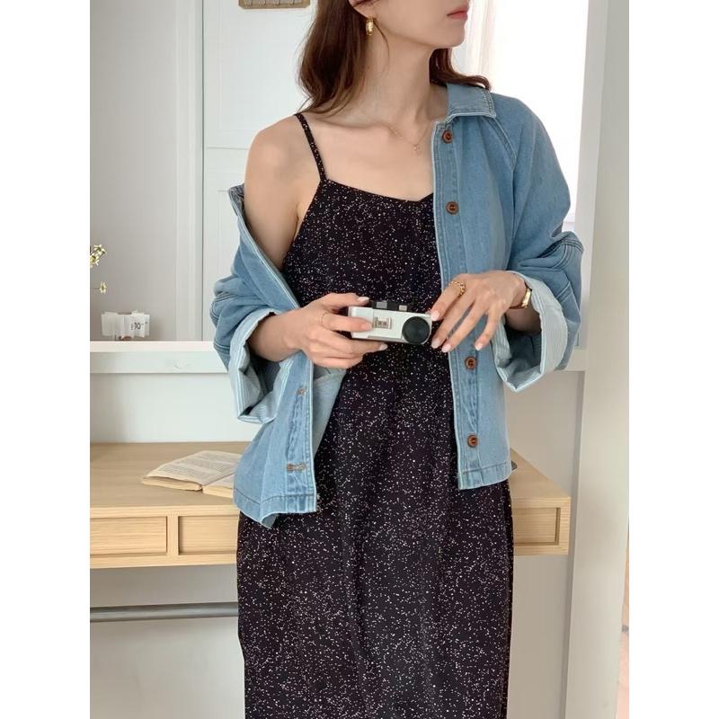 Ðöðöħö正韓製 單色 拼接袖口牛仔外套 寬鬆版型 百搭單品-細節圖3