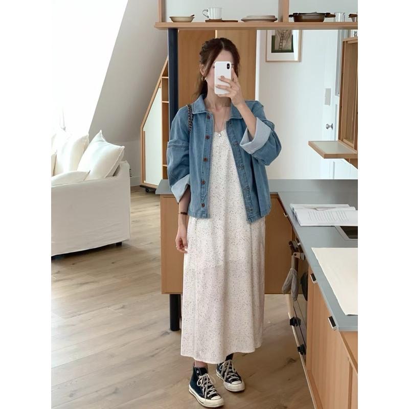 Ðöðöħö正韓製 單色 拼接袖口牛仔外套 寬鬆版型 百搭單品-細節圖6