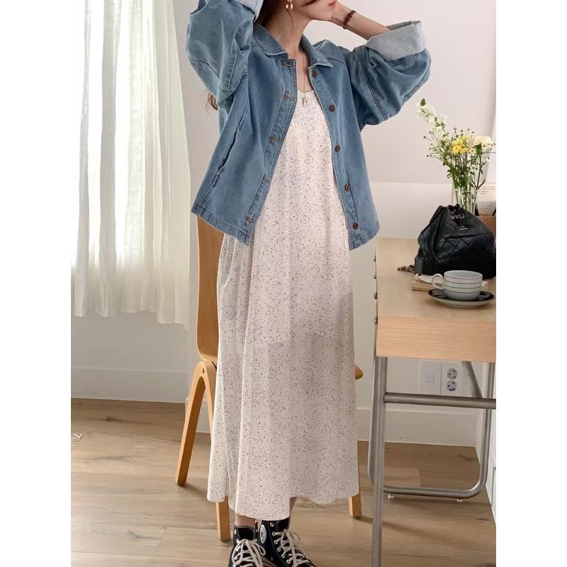 Ðöðöħö正韓製 單色 拼接袖口牛仔外套 寬鬆版型 百搭單品-細節圖7