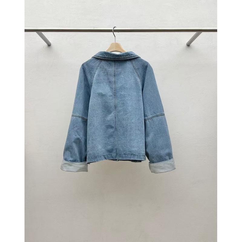 Ðöðöħö正韓製 單色 拼接袖口牛仔外套 寬鬆版型 百搭單品-細節圖8
