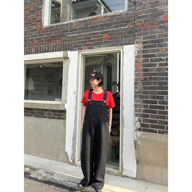 Ðöðöħö正韓製 兩色 小香風粗花呢吊帶連身褲 寬鬆版型 顯瘦直筒設計 個性穿搭-細節圖2