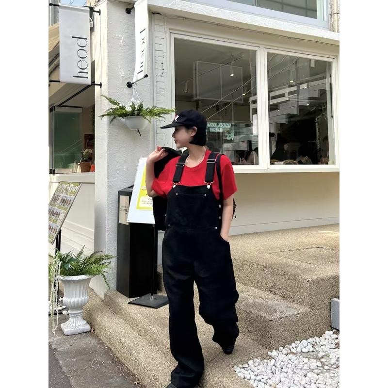 Ðöðöħö正韓製 兩色 小香風粗花呢吊帶連身褲 寬鬆版型 顯瘦直筒設計 個性穿搭-細節圖3