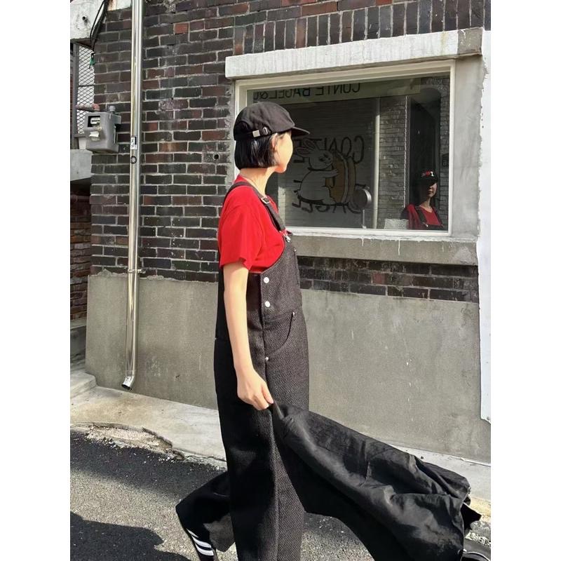 Ðöðöħö正韓製 兩色 小香風粗花呢吊帶連身褲 寬鬆版型 顯瘦直筒設計 個性穿搭-細節圖4