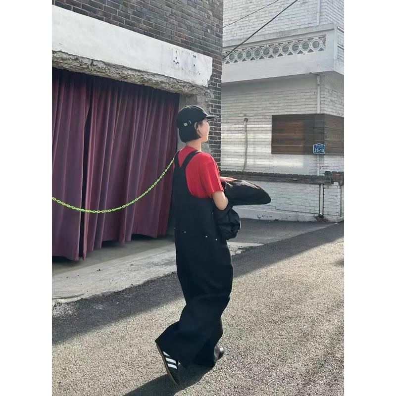 Ðöðöħö正韓製 兩色 小香風粗花呢吊帶連身褲 寬鬆版型 顯瘦直筒設計 個性穿搭-細節圖5