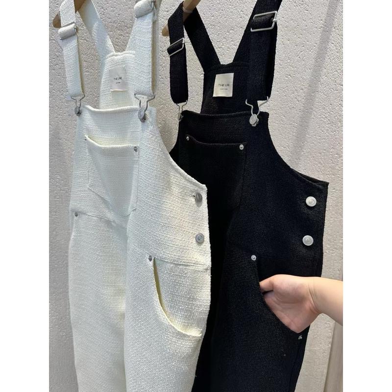 Ðöðöħö正韓製 兩色 小香風粗花呢吊帶連身褲 寬鬆版型 顯瘦直筒設計 個性穿搭-細節圖6