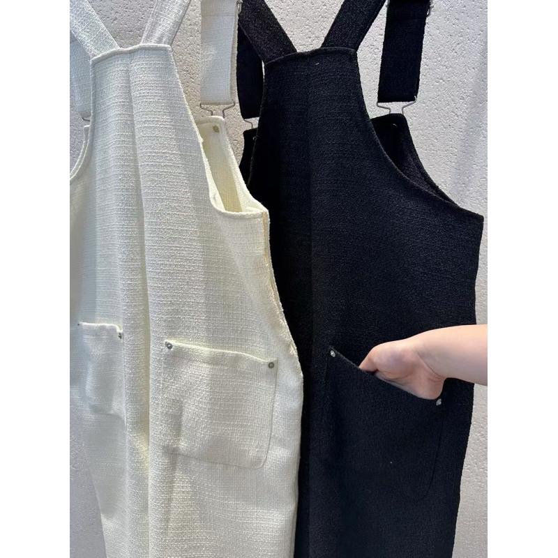 Ðöðöħö正韓製 兩色 小香風粗花呢吊帶連身褲 寬鬆版型 顯瘦直筒設計 個性穿搭-細節圖8