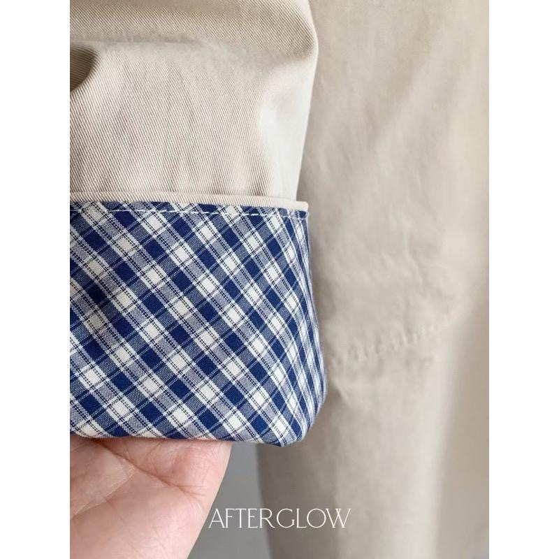 Ðöðöħö 正韓製 兩色 簡約格紋拼接風衣外套 寬鬆版型 百搭單品-細節圖2