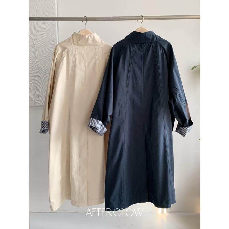 Ðöðöħö 正韓製 兩色 簡約格紋拼接風衣外套 寬鬆版型 百搭單品-細節圖3