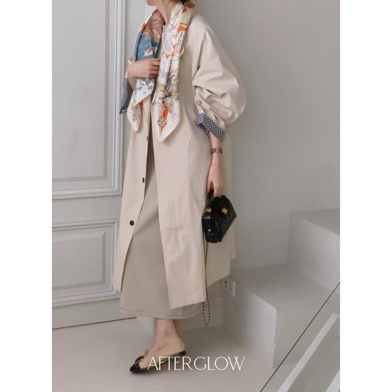 Ðöðöħö 正韓製 兩色 簡約格紋拼接風衣外套 寬鬆版型 百搭單品-細節圖4