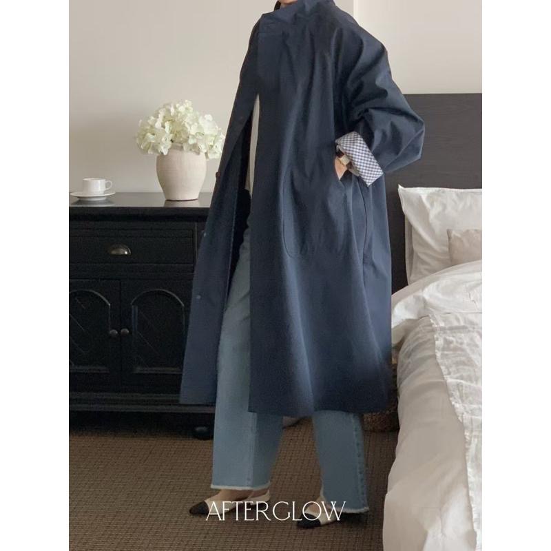 Ðöðöħö 正韓製 兩色 簡約格紋拼接風衣外套 寬鬆版型 百搭單品-細節圖7