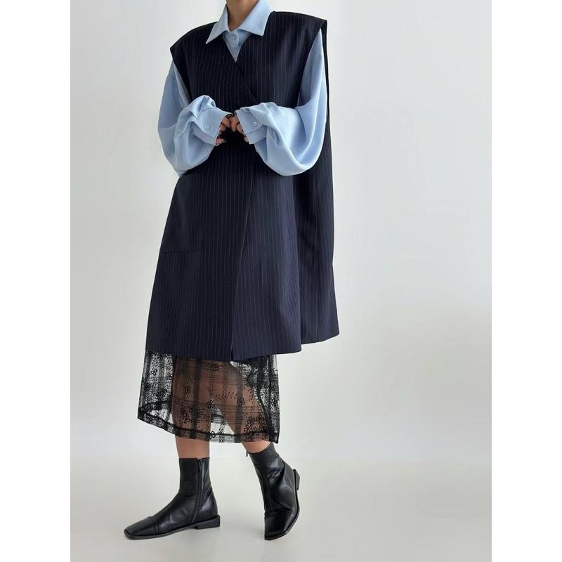 Ðöðöħö正韓製 兩色 條紋雙扣寬鬆背心 職場穿搭 必備單品-細節圖5