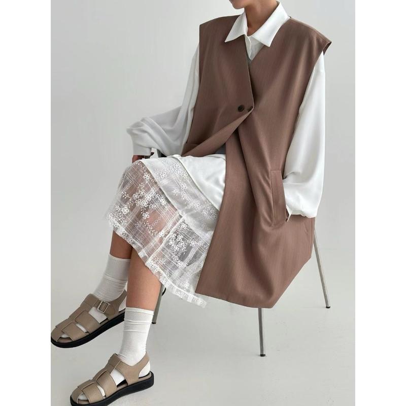 Ðöðöħö正韓製 兩色 條紋雙扣寬鬆背心 職場穿搭 必備單品-細節圖6