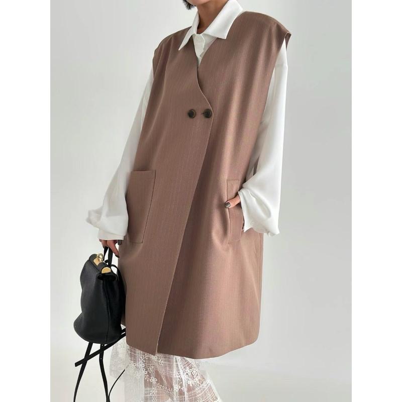 Ðöðöħö正韓製 兩色 條紋雙扣寬鬆背心 職場穿搭 必備單品-細節圖7