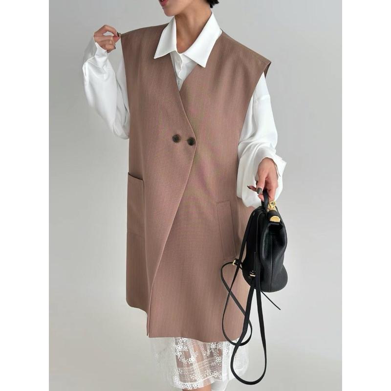 Ðöðöħö正韓製 兩色 條紋雙扣寬鬆背心 職場穿搭 必備單品-細節圖8