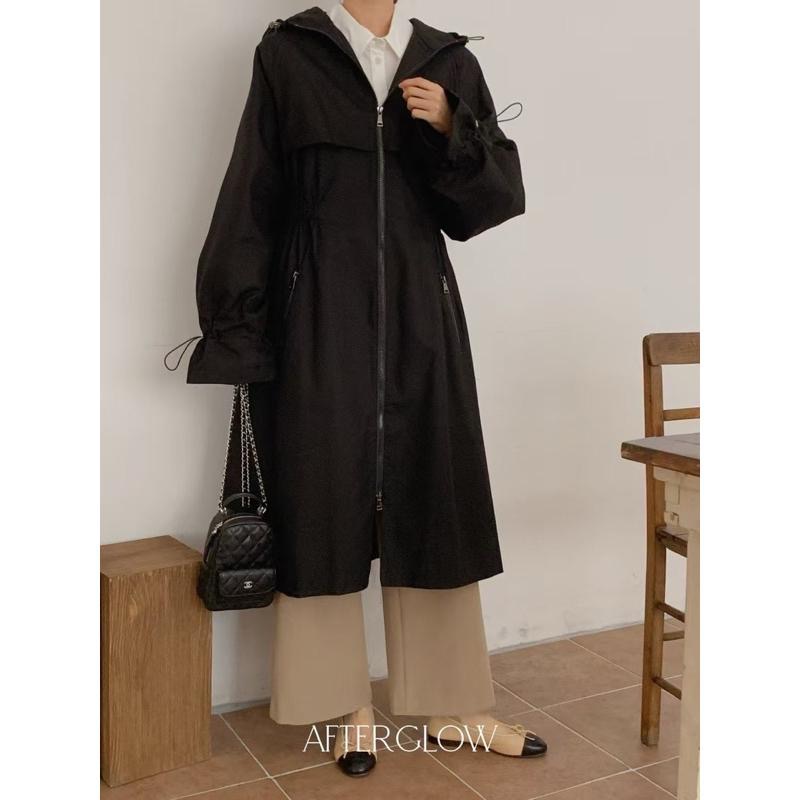 Ðöðöħö 正韓製 兩色 天絲褶皺抽繩長版連帽外套 寬鬆版型 修身設計 百搭單品-細節圖7