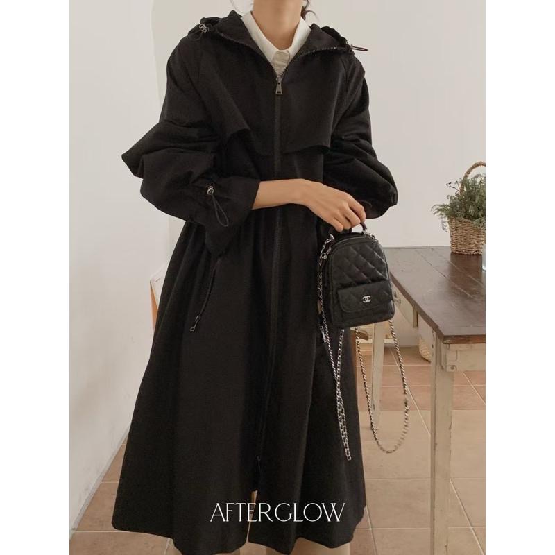 Ðöðöħö 正韓製 兩色 天絲褶皺抽繩長版連帽外套 寬鬆版型 修身設計 百搭單品-細節圖9