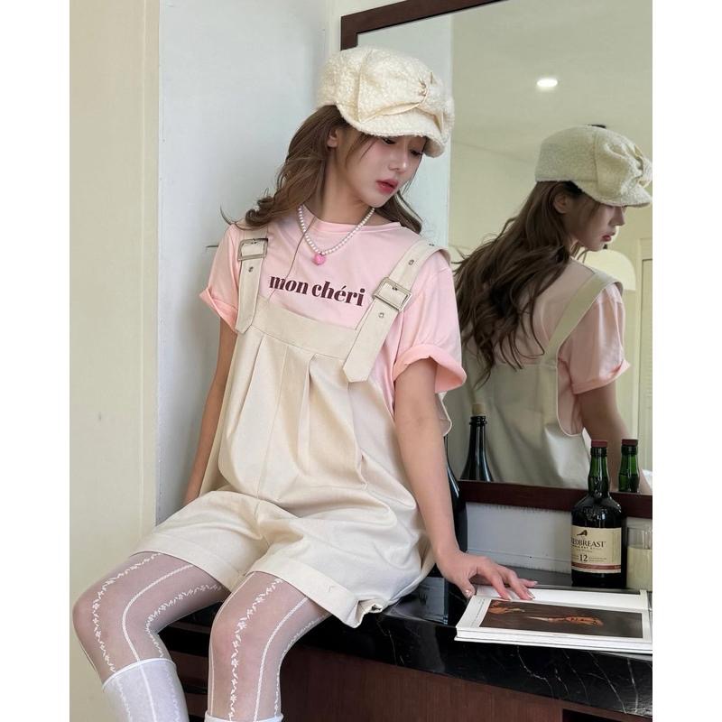 Ðöðöħö 正韓製 三色 金屬釦調節棉質吊帶褲 寬鬆版型 翻摺褲管-細節圖5