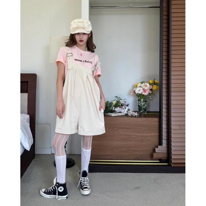 Ðöðöħö 正韓製 三色 金屬釦調節棉質吊帶褲 寬鬆版型 翻摺褲管-細節圖6