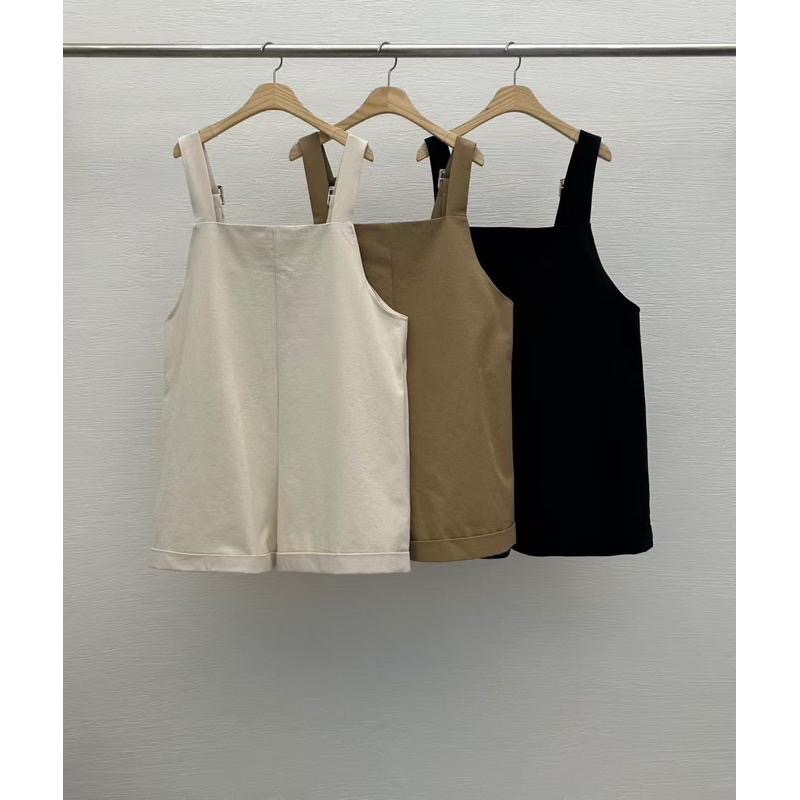 Ðöðöħö 正韓製 三色 金屬釦調節棉質吊帶褲 寬鬆版型 翻摺褲管-細節圖7