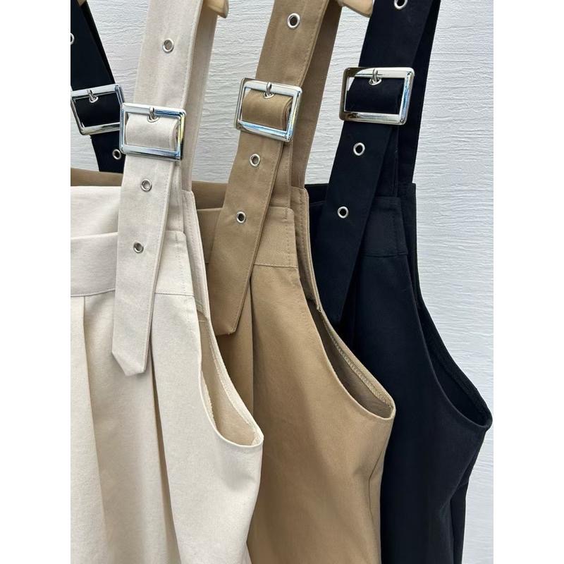 Ðöðöħö 正韓製 三色 金屬釦調節棉質吊帶褲 寬鬆版型 翻摺褲管-細節圖8