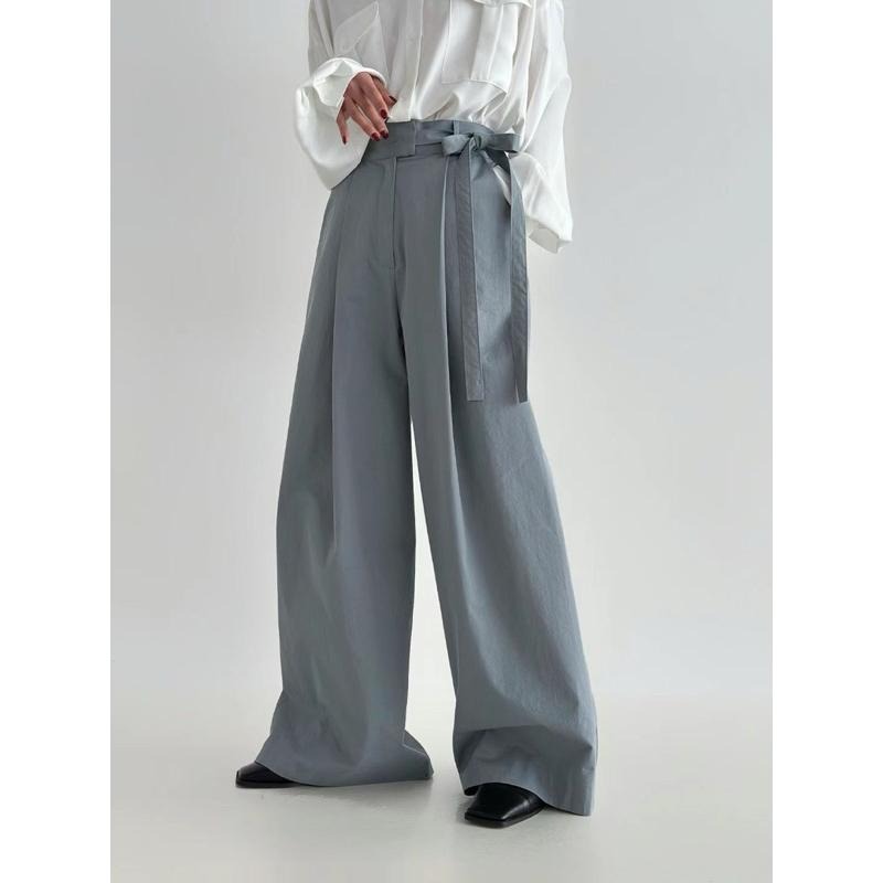 Ðöðöħö正韓製 兩色 側邊蝴蝶結西裝感棉質寬褲 修身顯瘦 職場穿搭 百搭單品-細節圖2