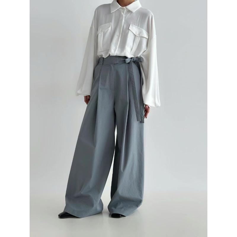 Ðöðöħö正韓製 兩色 側邊蝴蝶結西裝感棉質寬褲 修身顯瘦 職場穿搭 百搭單品-細節圖3