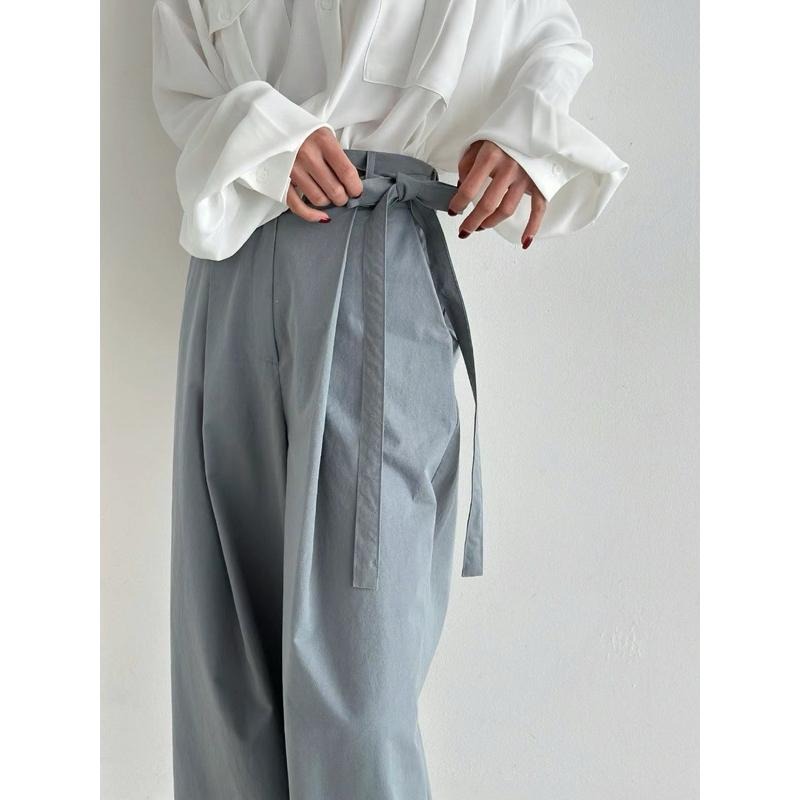 Ðöðöħö正韓製 兩色 側邊蝴蝶結西裝感棉質寬褲 修身顯瘦 職場穿搭 百搭單品-細節圖4