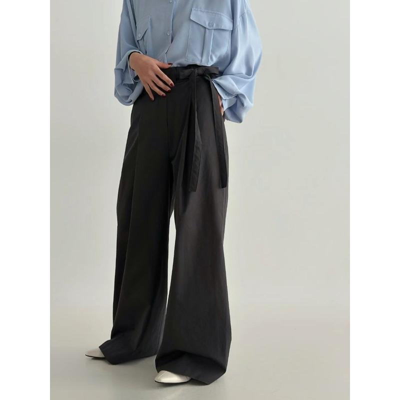 Ðöðöħö正韓製 兩色 側邊蝴蝶結西裝感棉質寬褲 修身顯瘦 職場穿搭 百搭單品-細節圖5