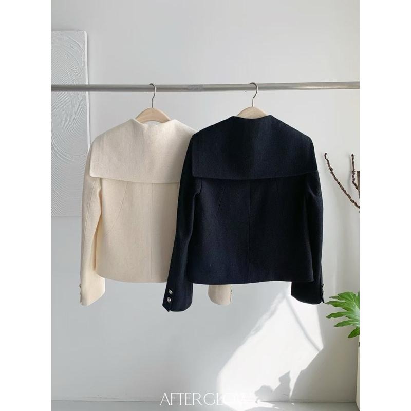 Ðöðöħö 正韓製 兩色 羊毛簡約金屬珍珠風鈕扣短版外套 職場穿搭-細節圖2