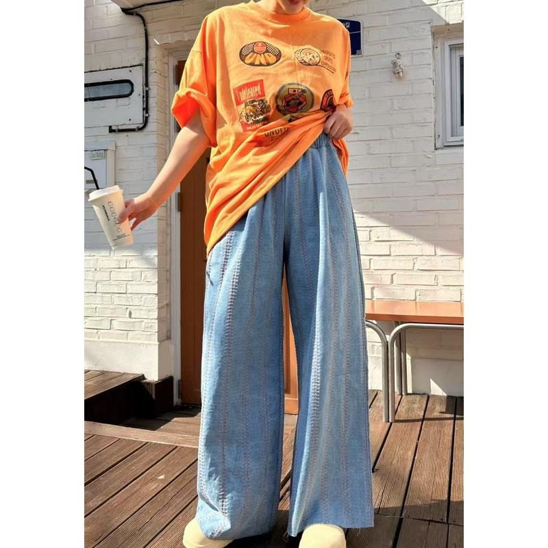 Ðöðöħö正韓製 兩色 條紋感車線鬆緊腰牛仔褲 寬褲版型 日常穿搭 必備單品-細節圖3