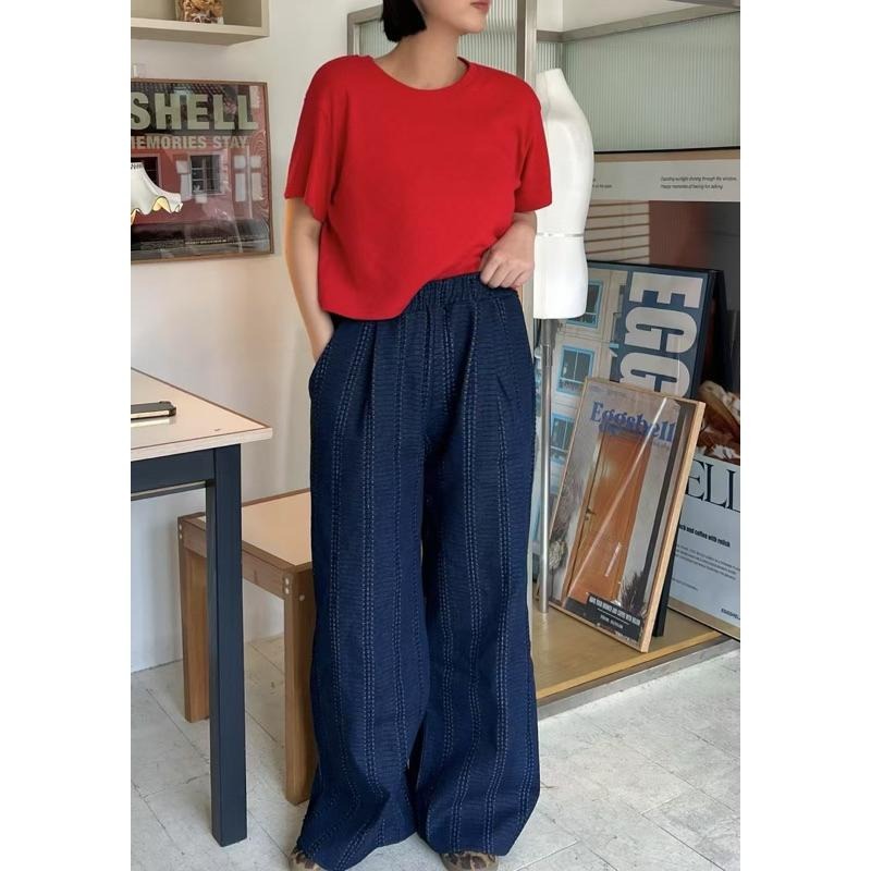 Ðöðöħö正韓製 兩色 條紋感車線鬆緊腰牛仔褲 寬褲版型 日常穿搭 必備單品-細節圖4