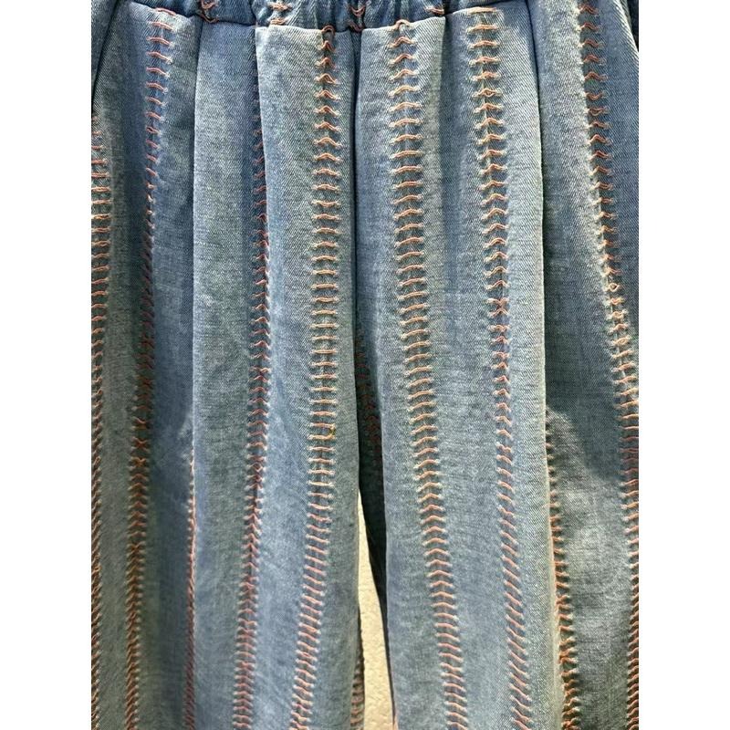 Ðöðöħö正韓製 兩色 條紋感車線鬆緊腰牛仔褲 寬褲版型 日常穿搭 必備單品-細節圖5