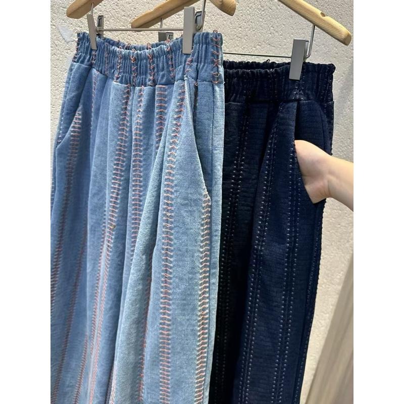 Ðöðöħö正韓製 兩色 條紋感車線鬆緊腰牛仔褲 寬褲版型 日常穿搭 必備單品-細節圖8
