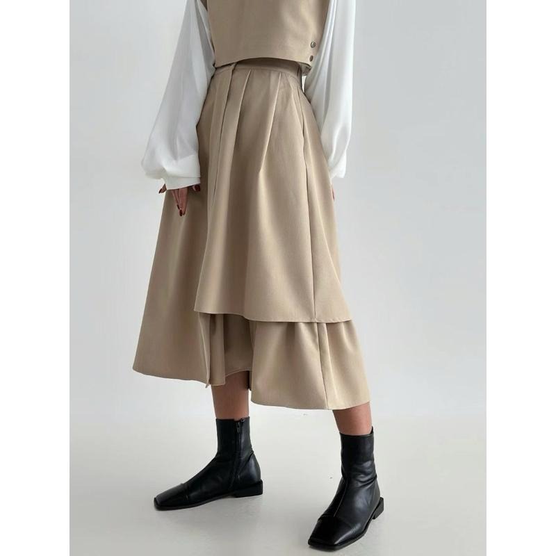 Ðöðöħö正韓製 兩色 層次不對稱後鬆緊帶裙 職場穿搭 百搭單品-細節圖2