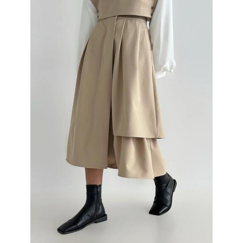 Ðöðöħö正韓製 兩色 層次不對稱後鬆緊帶裙 職場穿搭 百搭單品-細節圖3