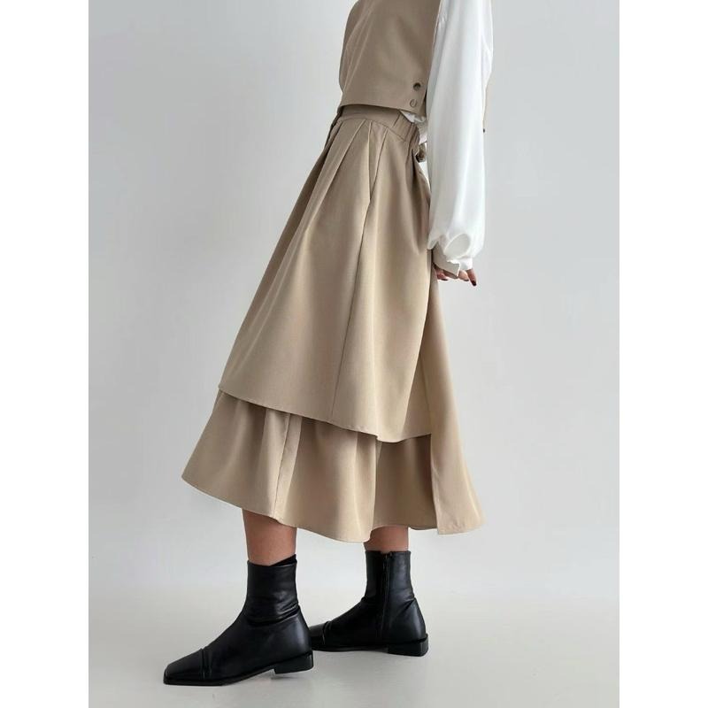 Ðöðöħö正韓製 兩色 層次不對稱後鬆緊帶裙 職場穿搭 百搭單品-細節圖4