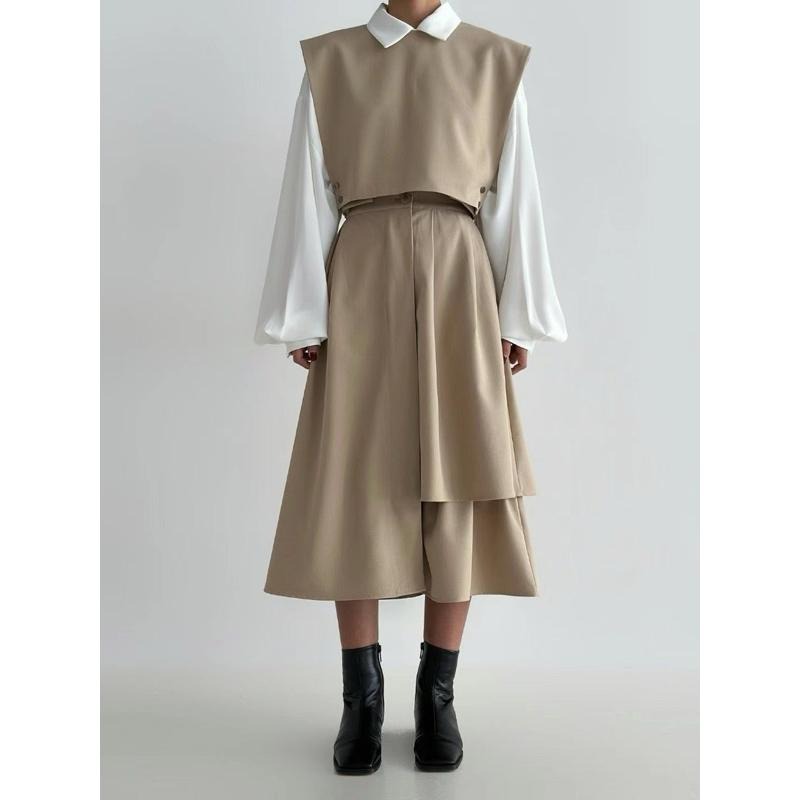 Ðöðöħö正韓製 兩色 層次不對稱後鬆緊帶裙 職場穿搭 百搭單品-細節圖5