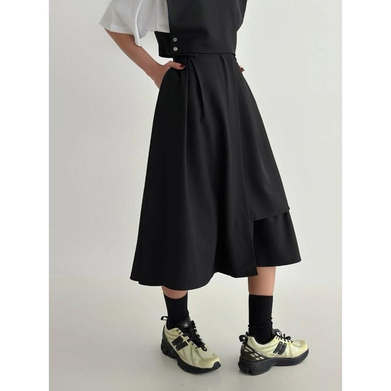 Ðöðöħö正韓製 兩色 層次不對稱後鬆緊帶裙 職場穿搭 百搭單品-細節圖6